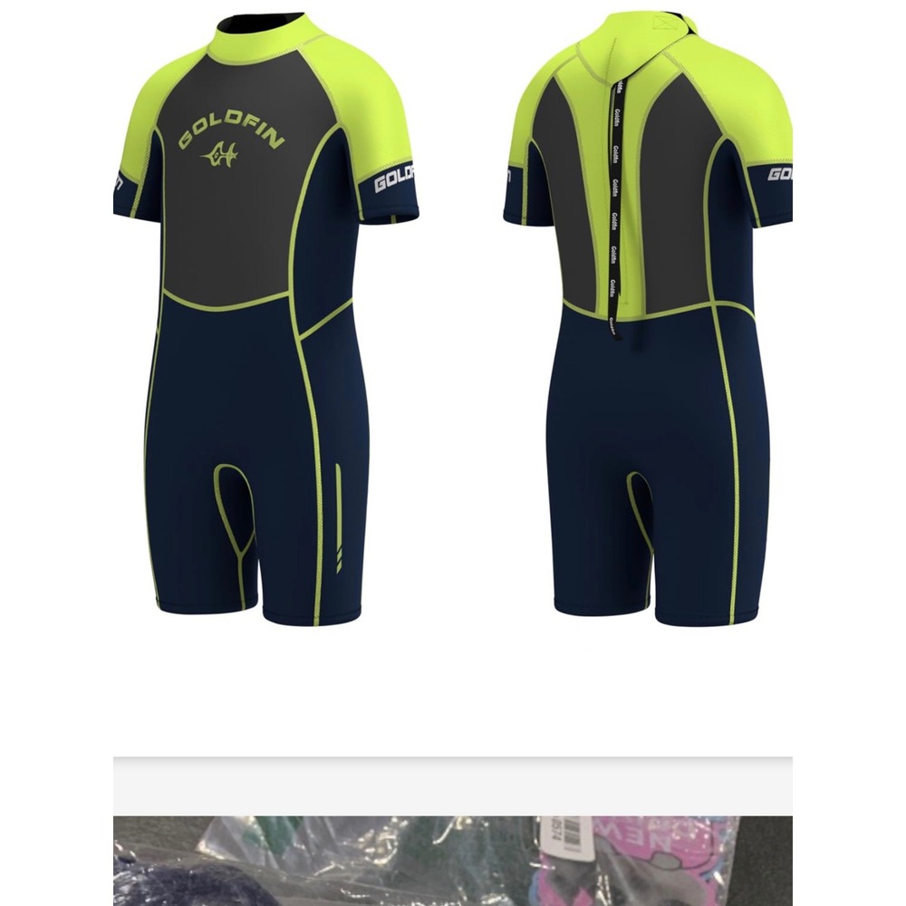 Goldfin Kids Wetsuit 3mm Neoprene Shorty Spring Suit Navy Neon Yellow Size 14